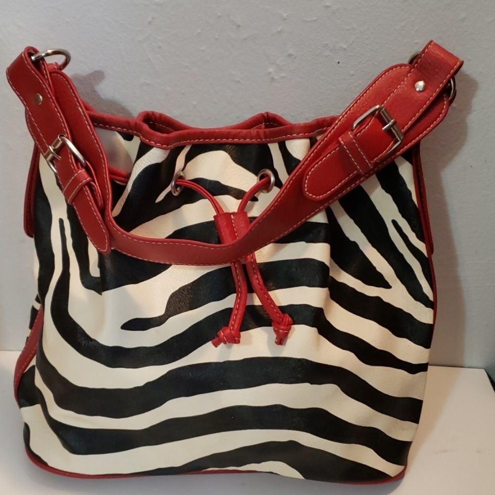 Attention Zebra Print Drawstring Handbag - image 2
